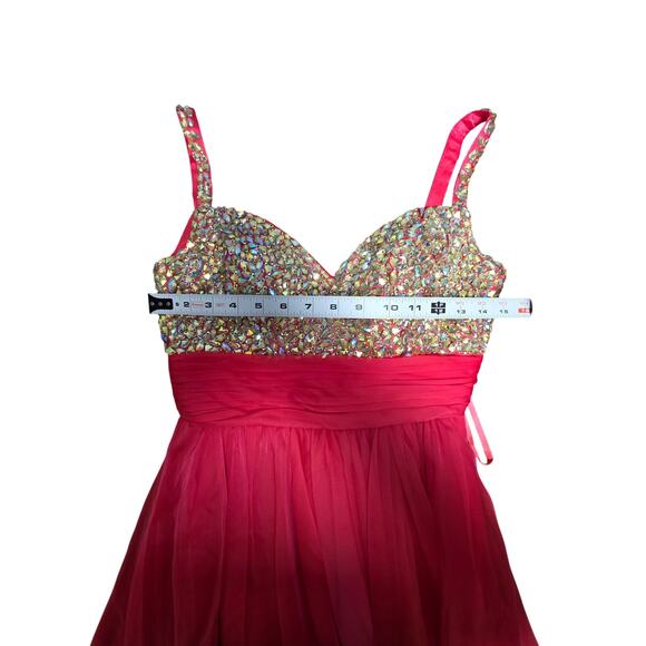 Y2K Short Prom Dress La Femme Rhinestone Tulle Hot Pink SZ 0 Homecoming Dance - Picture 7 of 10